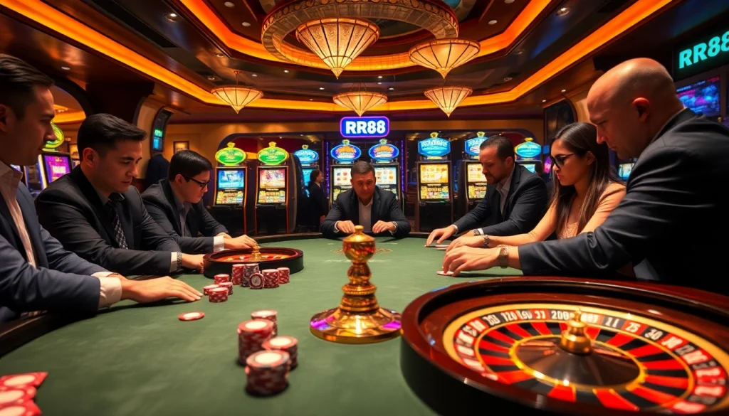 Experience a thrilling moment at RR88 casino with players making strategic poker bets.