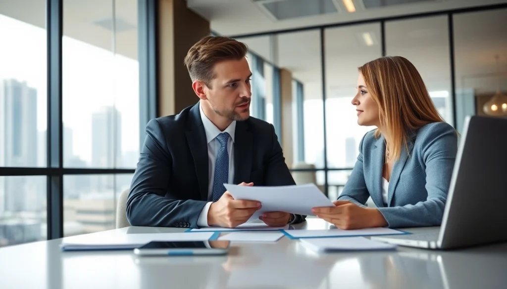 Headhunter Schweiz führt ein Gespräch mit einem Kandidaten in modernem Büro.